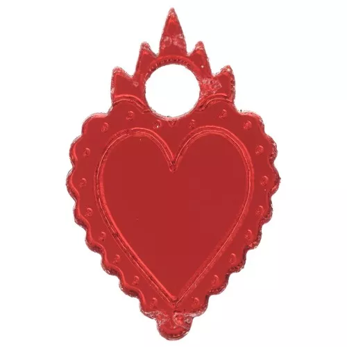 Ciondolo cuore ex-voto 19,5x13 mm in plexiglass - Effetto specchio - Rosso x1