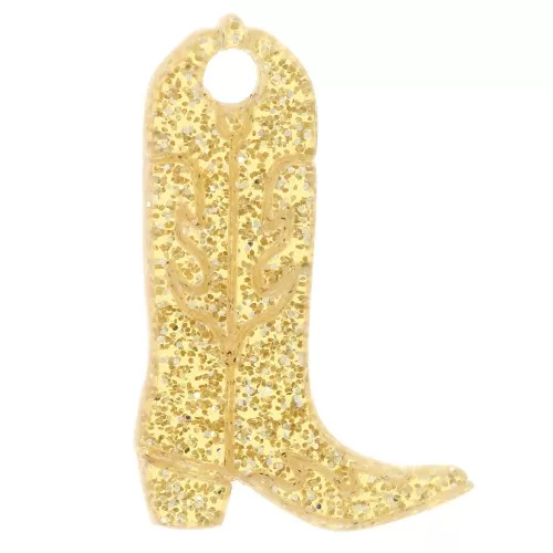 Ciondolo per stivale da cowboy Santiag 20x13 mm in acrilico - Brillantini oro x1