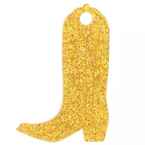 Stivale da cowboy Santiag 35x23 mm pendente in acrilico - Brillantini giallo scuro x1