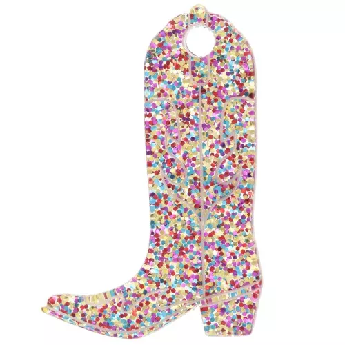 Stivale da cowboy Santiag 35x23 mm pendente in acrilico - Brillantini multicolore x1