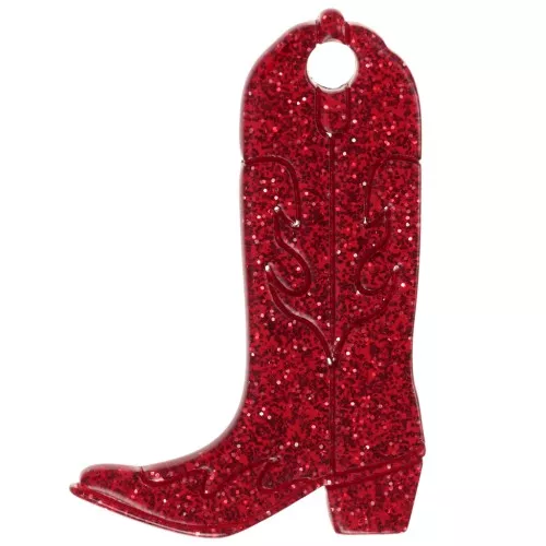 Stivale da cowboy Santiag 35x23 mm pendente in acrilico - Rosso Brillantini x1
