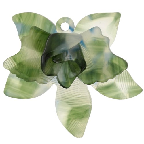 Pendente a rilievo a forma di fiore in acetato 37x41 mm - Khaki - Trasparente - Blu x1