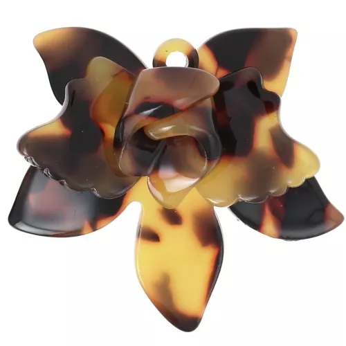 Pendente a rilievo a forma di fiore in acetato con guscio di tartaruga 37x41 mm - Marrone - Nero x1