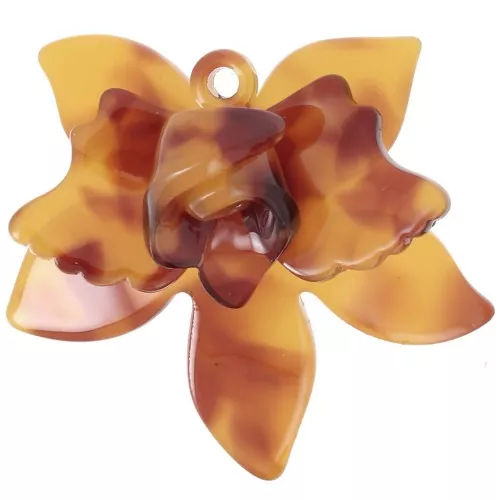 Fiore in rilievo pendente 37x41 mm Acetato tartaruga - Caramello - Marrone