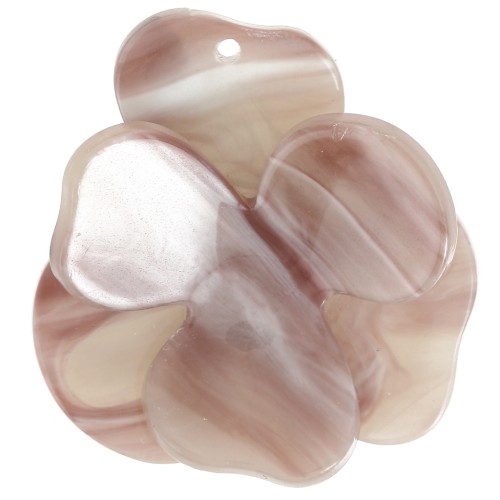 Pendente a rilievo a forma di fiore in acetato 41x40 mm - Cappuccino - Bianco x1