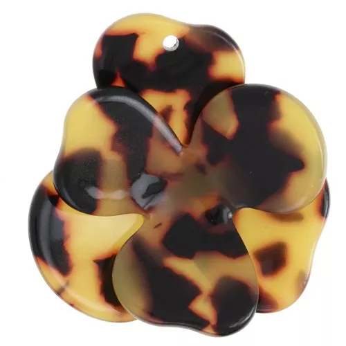 Pendente a rilievo a forma di fiore in acetato 41x40 mm - Tartaruga - Marrone - Nero