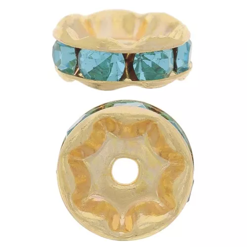 Rondelle Strass mm. 6 dorato/Aquamarine x4