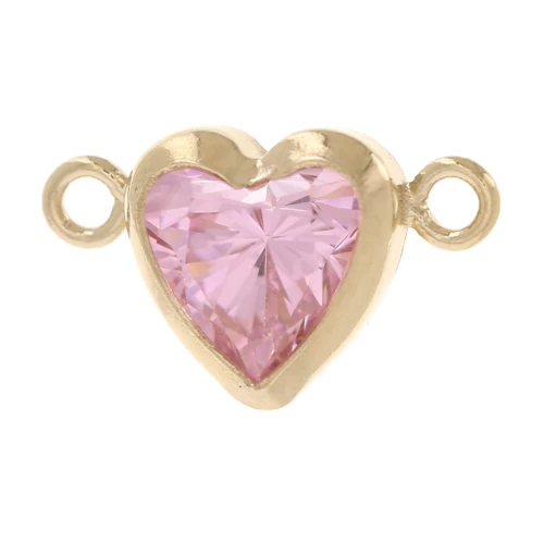 Distanziatore orizzontale a cuore 9x5,5 mm con CZ - Gold filled (laminato oro) - Rosa