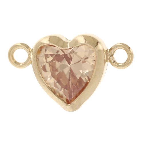 Distanziatore orizzontale a cuore 9x5,5 mm con CZ - Gold filled (oro laminato) Champagne