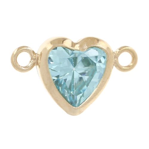 Distanziatore orizzontale a cuore 9x5,5 mm con CZ - Gold filled (laminato oro) Acquamarina