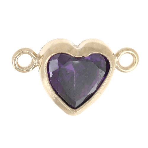 Distanziatore orizzontale a cuore 9x5,5 mm con CZ - Gold filled (laminato oro) Ametista