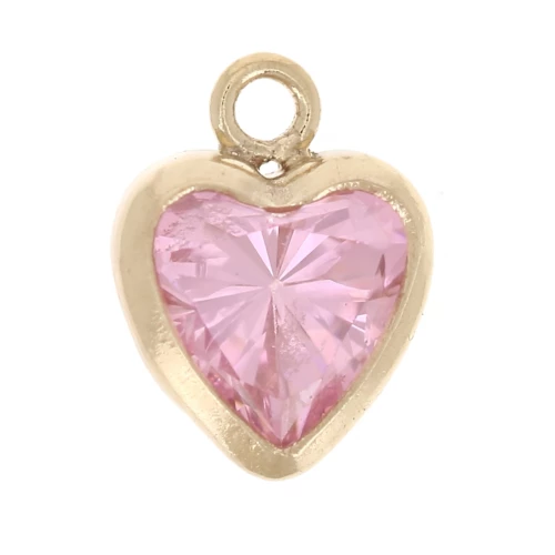 Ciondolo a cuore 7x5,5 mm Ossido di zirconio - Gold filled (oro laminato) - Rosa x1
