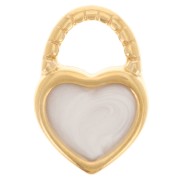Ciondolo a cuore 14,5x10 mm in resina epossidica - Dorato con oro fino - Bianco perlescente