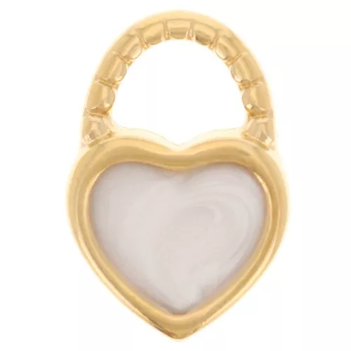 Ciondolo a cuore 14,5x10 mm in resina epossidica - Dorato con oro fino - Bianco perlescente