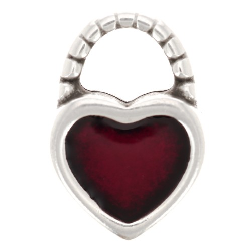 Ciondolo a cuore 14,5x10 mm con resina epossidica - Argento antico - Rosso x1