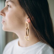 Orecchini ovali martellati 32x19 mm - Dorato con oro fino x2