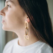 Orecchini ovali martellati 32x19 mm - Dorato con oro fino x2