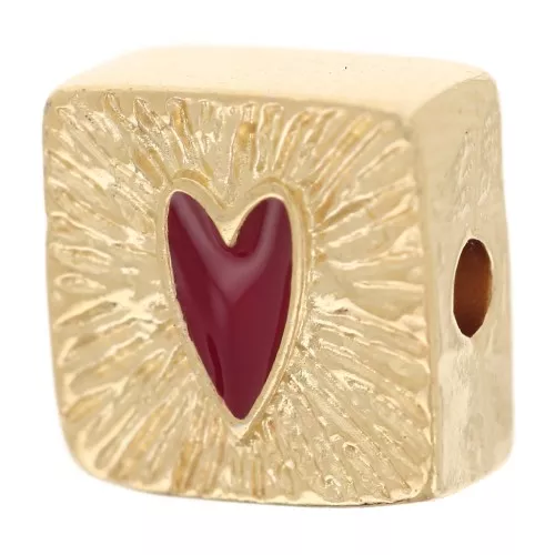 Perla quadrata Striata da 9 mm con nucleo epossidico - Dorato con oro fino - Rosso x1