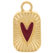 Pendente rettangolare 23,5x13 mm con cuore in resina epossidica - Dorato con oro fino - Rosso