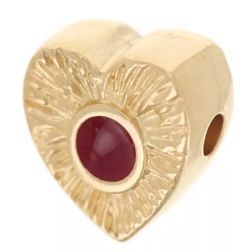 Perla cuore Striato 10x9 mm con tondo in resina epossidica - Dorato con oro fino - Rosso x1