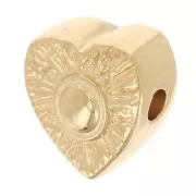 Perla cuore Striato 10x9 mm con tondo in resina epossidica - Dorato con oro fino - Rosso x1