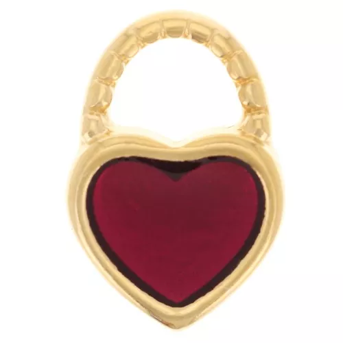 Ciondolo cuore 14,5x10 mm con resina epossidica - Dorato con oro fino - Rosso x1