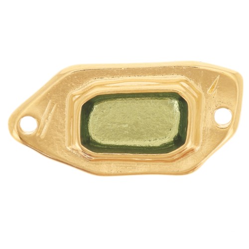 Distanziatore irregolare 22x11 mm effetto vetro colorato in resina epossidica Dorato con oro fino - Verde
