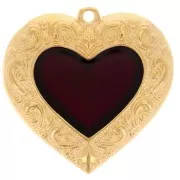 Pendente a cuore 31,5 mm con resina epossidica effetto vetro colorato - Dorato con oro fino - Rosso