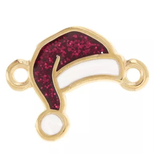 Distanziatore per cuffiette natalizie 16,5x12 mm in resina epossidica - Dorato con oro fino - Rosso Brillantini