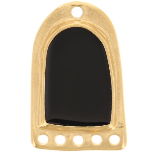 Pendente 27x17 mm in resina con effetto vetro colorato - Dorato oro fino - Nero