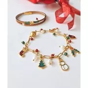 Ciondolo guanto natalizio 18x9 mm in resina epossidica - Dorato con oro fino - Brillantini rossi