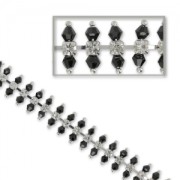 Catena strass e perle sfaccettate 13 mm Jet/Crystal/argentato x 50cm|raw }}