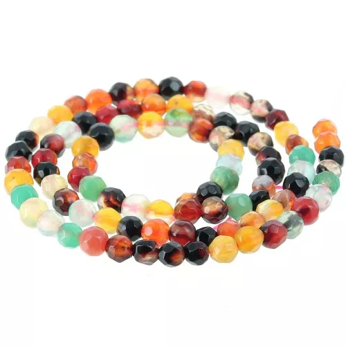 Perline Assortimento di rotonde sfaccettate, agata dipinta 4 mm Multicolore x3