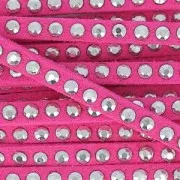 Laccetto pelle borchiato  3 mm Rose/Argenté x5m