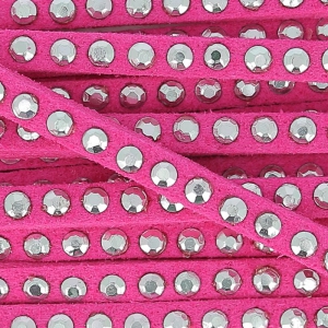 Laccetto pelle borchiato  3 mm Rose/Argenté x5m