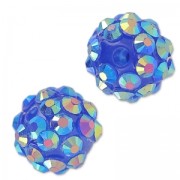 Perline di resina con strass 12 mm Crystal AB/Blu x5