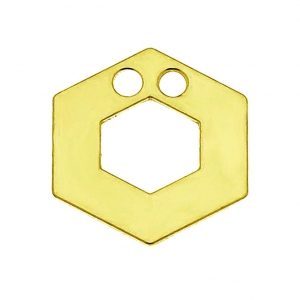 Pendente 2 fori esagono 14 mm in Argento 925 Dorato con oro fino x1