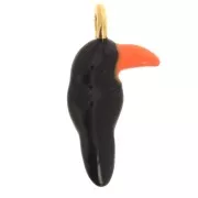 Ciondolo tucano 19x10 mm con resina epossidica - Acciaio inossidabile 304L Dorato - Nero - Arancione