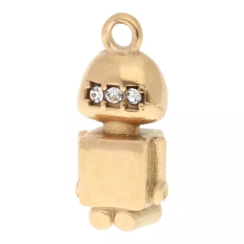 Ciondolo robot 19x8 mm con strass - Acciaio inossidabile Dorato 304L - Cristallo x1