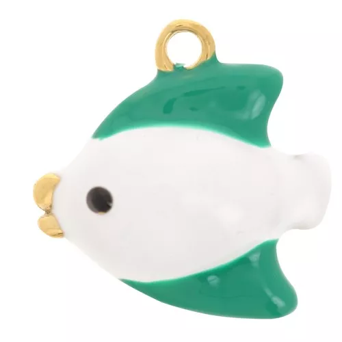 Ciondolo a forma di pesce 20x19 mm con resina epossidica - Acciaio inossidabile 304L Dorato - Verde - Bianco