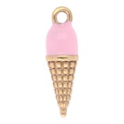 Ciondolo a forma di cono gelato 17x5 mm in resina epossidica - Acciaio inossidabile 304L Dorato - Rosa x1|raw }}