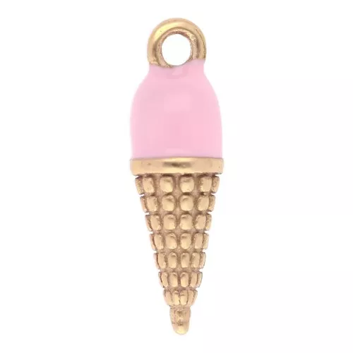 Ciondolo a forma di cono gelato 17x5 mm in resina epossidica - Acciaio inossidabile 304L Dorato - Rosa x1