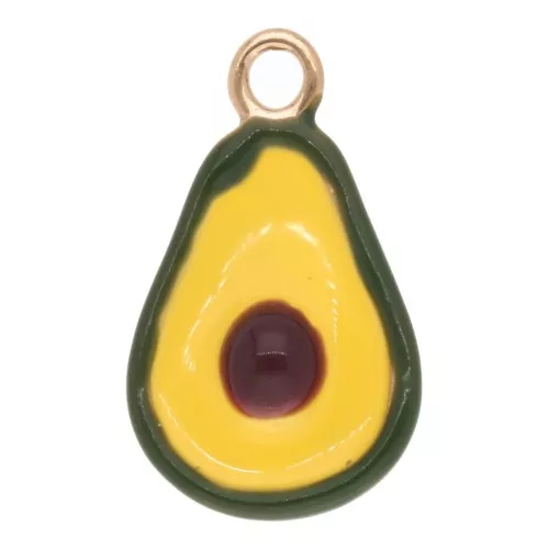 Ciondolo Avocado 18x10.5mm con resina epossidica - Acciaio inossidabile 304L Dorato - Verde x1