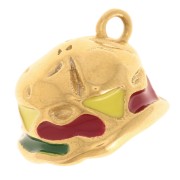 Ciondolo Hamburger 18x17 mm in resina epossidica - Acciaio inossidabile 304L Dorato - Multicolore x1|raw }}