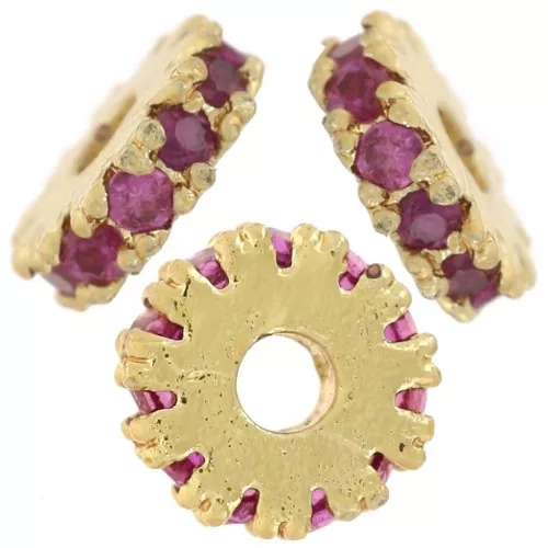 Perla rotonda di 4,5 mm con ossidi di zirconio - Dorato con oro fino - Fucsia x1