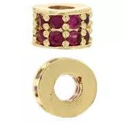 Perla rotonda 6x4 mm con ossidi di zirconio - Dorato con oro fino - Fucsia x1