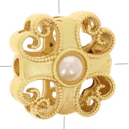 Perla quadrata da 10 mm, motivo cuore traforato con cabochon di madreperla - Dorato con oro fino x1