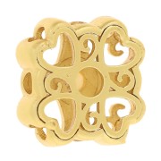 Perla quadrata da 10 mm, motivo cuore traforato con cabochon di madreperla - Dorato con oro fino x1