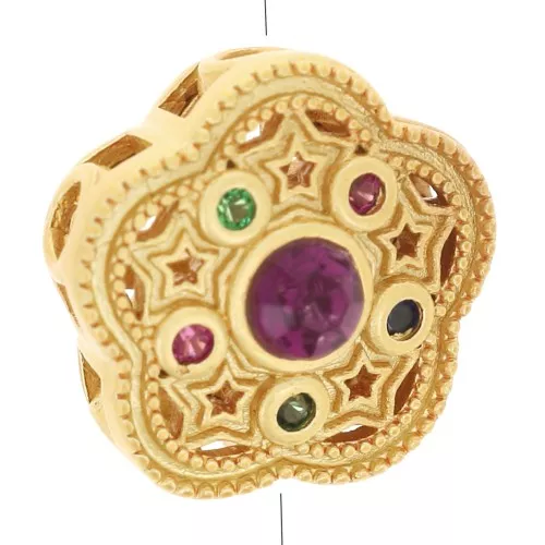 Perla a fiore con motivo a stella da 12 mm con ossidi di zirconio - Dorato con oro fino x1