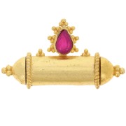 pendente etnico a tubo in pietra semipreziosa 15x27,5 mm Dorato - Calcedonio rosa|raw }}